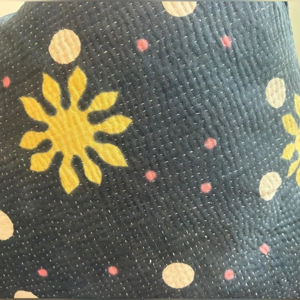 NWT Vintage One Of A Kind Sari Kantha Pillow-22in Black and Yellow Celestial